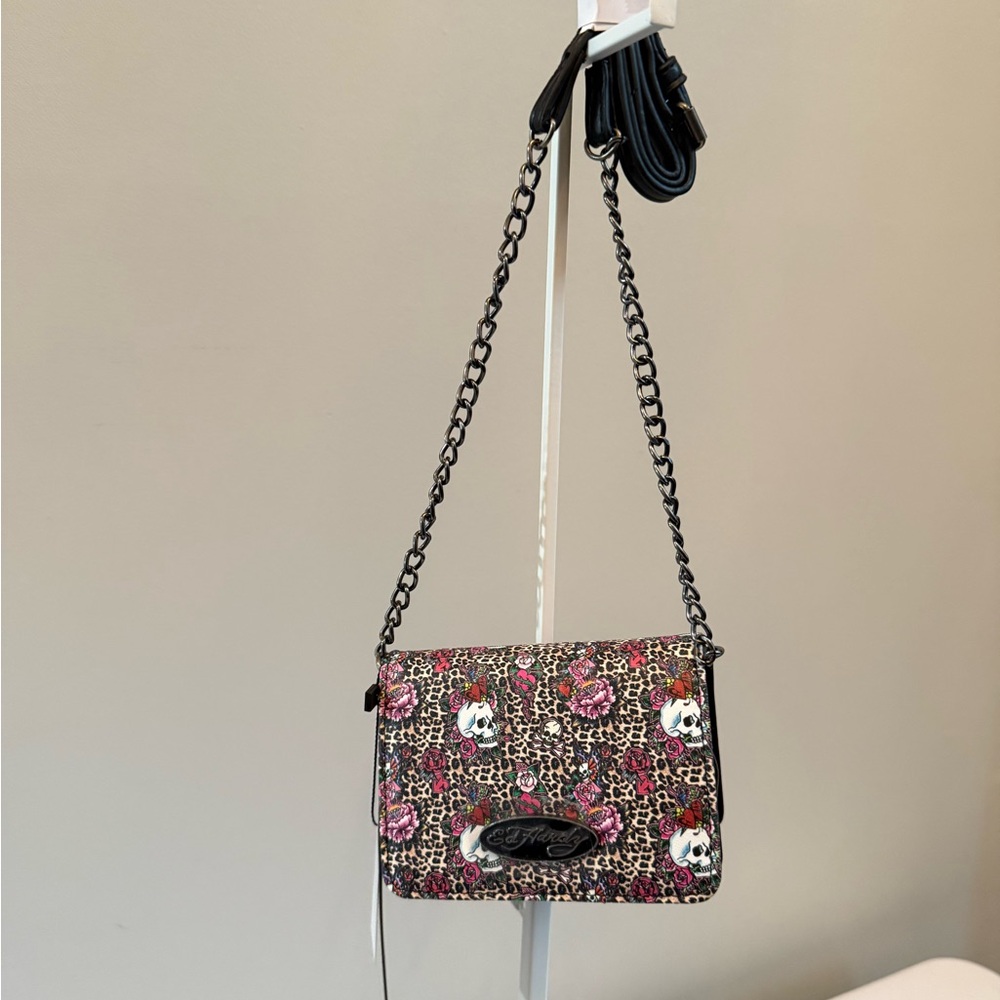 Ed Hardy Pink Floral Leopard Crossbody Bag